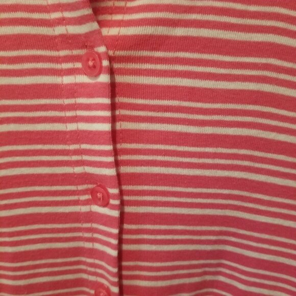 Oleg Cassini Sport Women Pink Striped Button Front Cardigan Sweater Lightweight - Picture 4 of 7